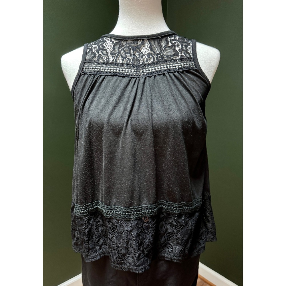 Sleeveless Black Lace Trim Detail Tank Top